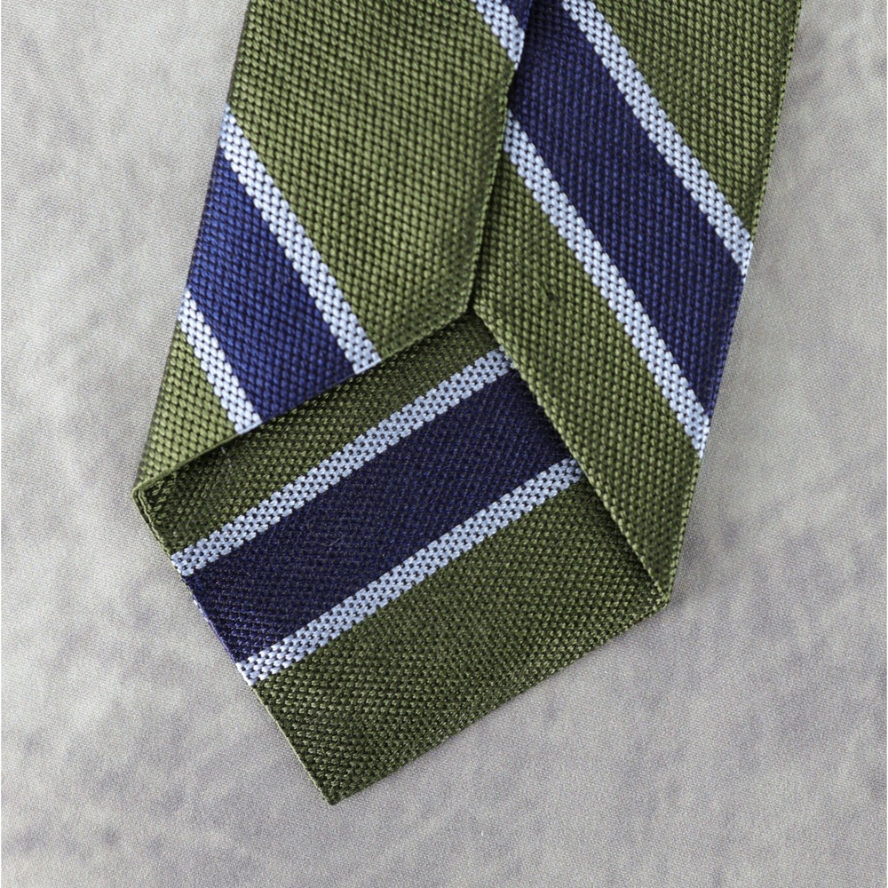 Brooks Brothers Red Fleece Tie Green Navy Blue Repp Weave Stripe Tie 100% Silk - Picture 4 of 10